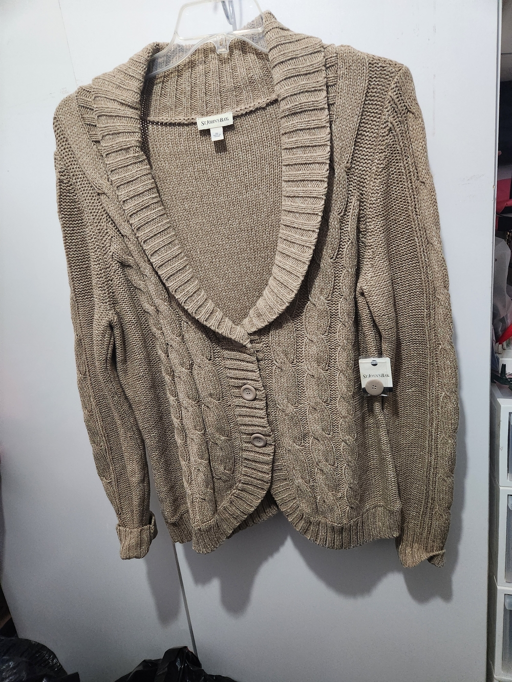 NWT Women's Cable-Knit Shawl Collar Cardigan - Tan